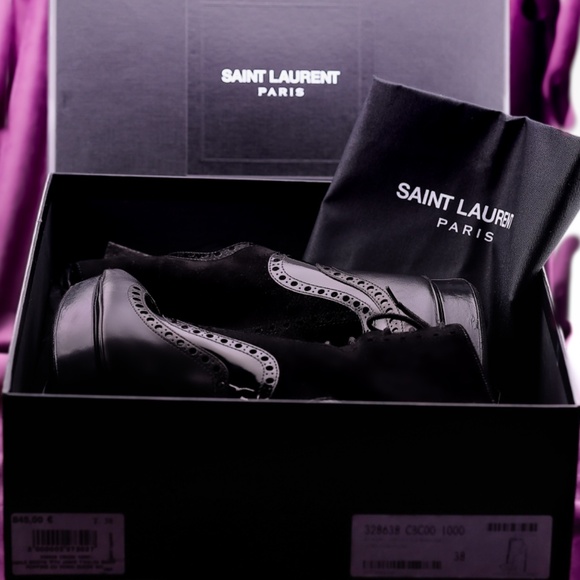 Yves Saint Laurent Janis Oxford Leather Suede Lace up Ankle Boots - Picture 7 of 8